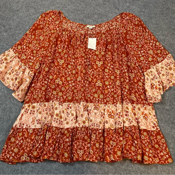 Cato Tops - Cato Tiered Floral Print Bohemian Blouse Bell Sleeves Size 22/24 NWT